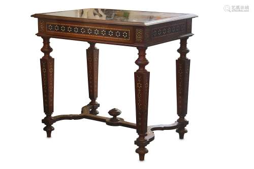 A LATE 19TH CENTURY ANGLO INDIAN EBONISED AND IVORY INLAID SIDE TABLE of rectangular form, the