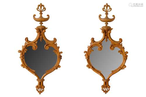 A PAIR OF LATE 19TH / EARLY 20TH CENTURY CARVED WOOD WALL MIRRORS in the Rococo style, each with