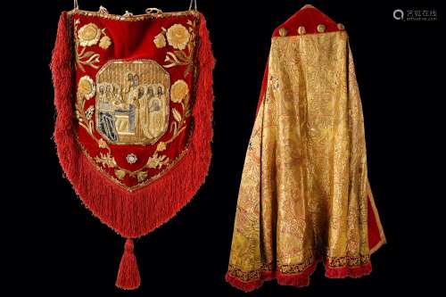 A 19TH CENTURY GREEK ORTHODOX BISHOP'S PHELONION OR COPE TOGETHER WITH A COPE HOOD φαιλόνιον (