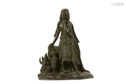 A MID 19TH CENTURY FRENCH BRONZE OF VIRGINIE the youthful maiden seated on a rock and holding a