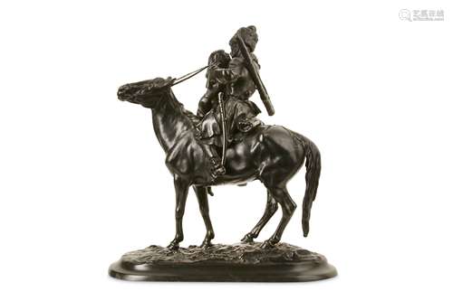 AFTER EVGENY LANCERAY (RUSSIAN, 1848-1886): AN EARLY 20TH CENTURY CAST IRON EQUESTRIAN FIGURE 'THE