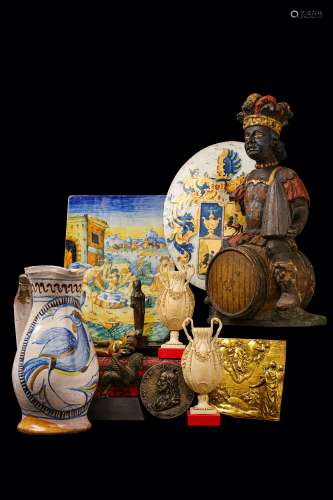 A 16TH / 17TH CENTURY ITALIAN MAIOLICA JUG the tin glazed earthenware jug decorated with a