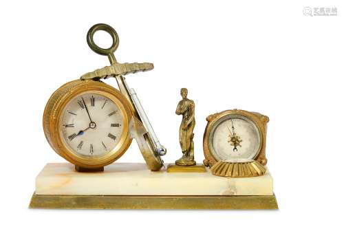 A LATE 19TH CENTURY FRENCH GILT BRONZE AND ONYX DESK COMPENDIUM OF NAUTICAL THEME modelled with a