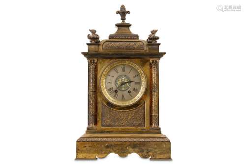 A LATE 19TH CENTURY FRENCH GILT AND SILVERED BRONZE MANTEL CLOCK SIGNED 'MAPLE PARIS' the case of
