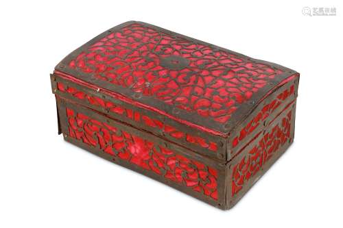 AN 18TH CENTURY RUSSIAN WHITE METAL FILIGREE CASKET of domed rectangular form, with filigree