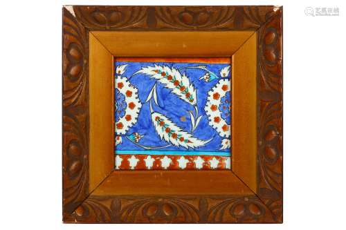 A 16TH CENTURY TURKISH OTTOMAN IZNIK TILE, CIRCA 1575-80 of square form, decorated in cobalt blue,
