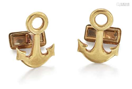 A pair of 18ct gold cufflinks, by Grima, designed as anchors with sprung bar fittings to reverse,
