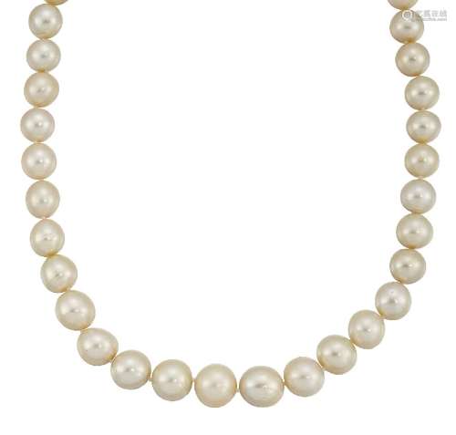 A cultured pearl necklace, the single row, graduating from approximately 14.9 to 11.4mm, to a