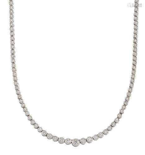 A diamond necklace, composed of a graduated line of brilliant-cut diamond collets, length 40.