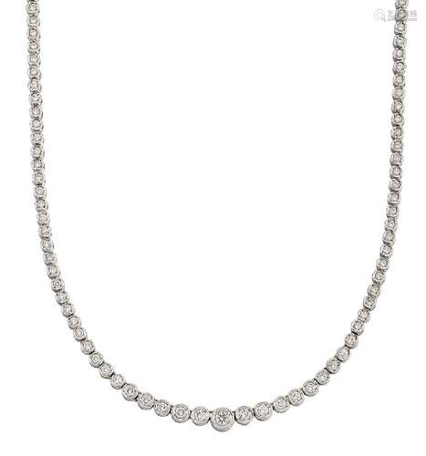 A diamond necklace, composed of a graduated line of brilliant-cut diamond collets, length 40.