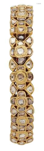 An Indian diamond bracelet, composed of a series of strung foiled flat-cut diamond stylised