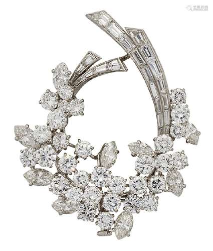 A diamond spray clip brooch, by Gubelin, designed as a garland design spray set with brilliant-cut