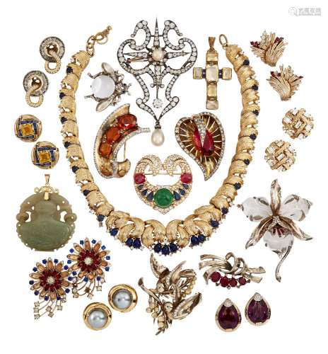 A large quantity of costume jewellery, including: a collection of vintage paste-set costume