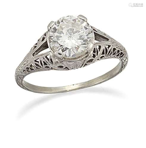 A diamond single stone ring, the brilliant-cut diamond, weighing approximately 1.50 carats, in
