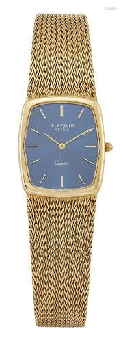 An 18ct gold quartz bracelet watch, by Patek Philippe, Ref. 3856/1, the blue hexagonal shaped dial