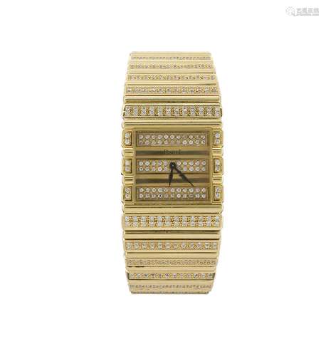 An 18ct gold and diamond quartz wristwatch, by Piaget, the diamond-set square dial, to an integral