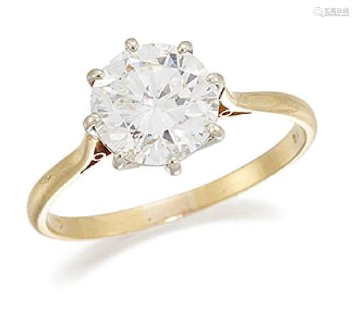 An 18ct. gold, diamond single stone ring, the brilliant-cut diamond, weighing approximately 2.30