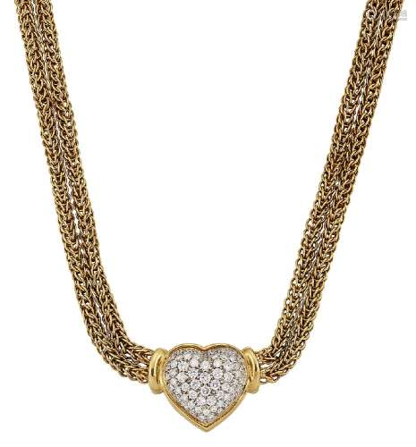 A diamond-set necklace, the twin row fancy link necklace with central pave brilliant-cut diamond