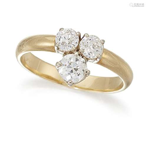 A diamond three stone ring, of old brilliant-cut diamond trefoil design, ring size RPlease refer