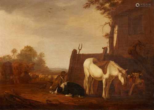 CamphuysenLandscape with a Peasant Cottage, Cows, Sheep, a Horse, and Dogs