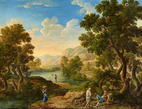 German School, early 19th centuryLandscape with Ramblers and a Young Fisherman