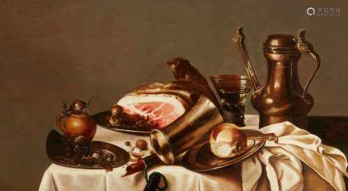 Pieter Claesz, attributed toSupper Scene with a Pewter Jug, Ham, and a Silver Beaker
