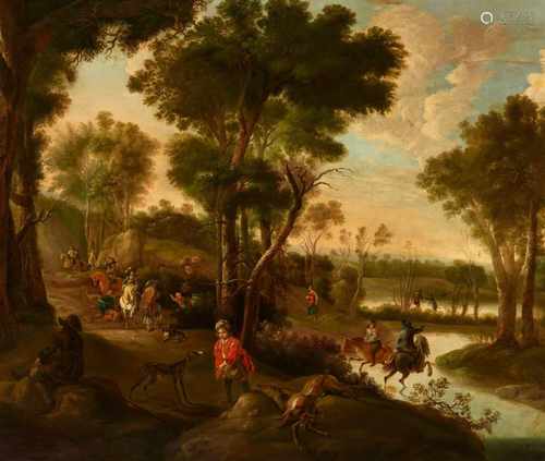 Jan HackaertHunting Party in a Wooded Landscape