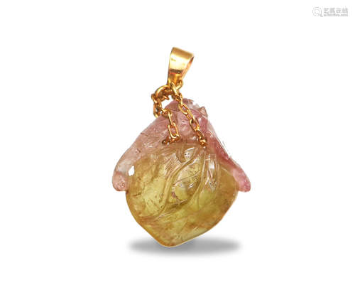 Chinese Watermelon Tourmaline Bat Pendant, 19th …