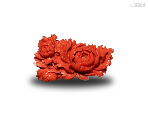 Chinese Coral Brooch, Early 20th Century