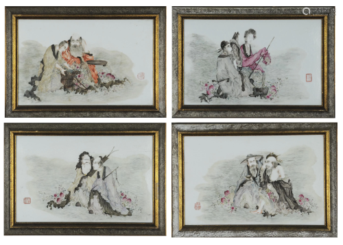 Set of 4 Famille Rose Plaques by Duan Lan