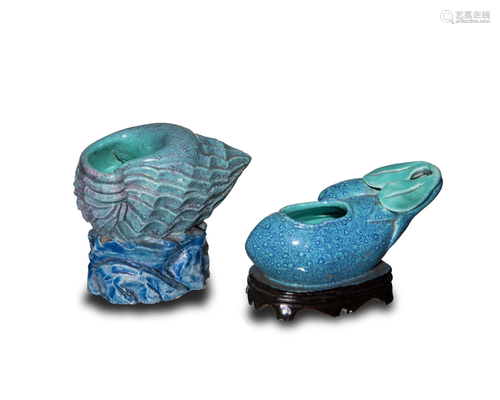 2 Chinese Robin's Egg Blue Water Coupes, 19th Cen…