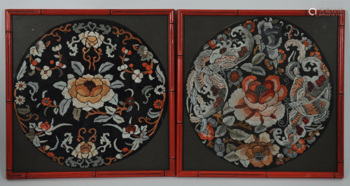 Pair of Chinese Silk Embroideries, 19th Century