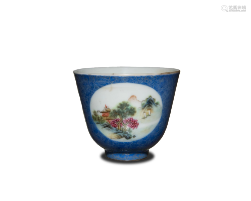 Chinese Blue-Ground Famille Rose Cup, Republic
