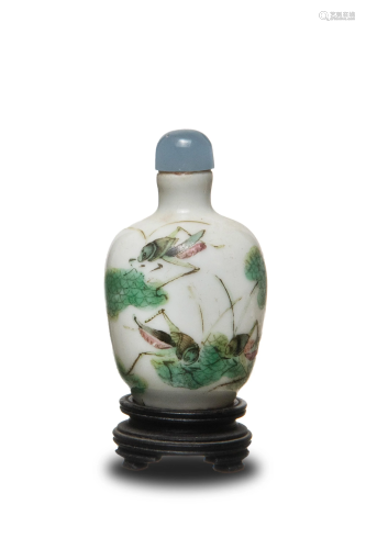 Chinese Porcelain Snuff Bottle with Crickets, 19th