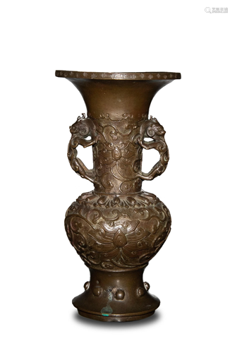 Chinese Bronze Phoenix Tail Vase, 17th-18th Century