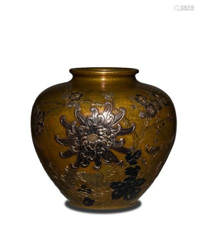 Japanese Bronze Jar with Silver Inlay, Meiji