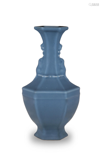 Chinese Powder Blue Hexagonal Vase, Republic