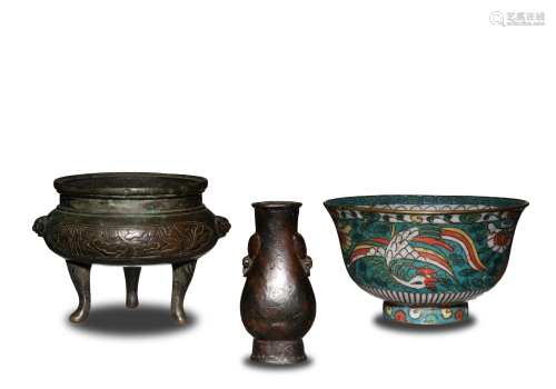 Chinese Vase, Censer, & Bowl, Ming to the Qing