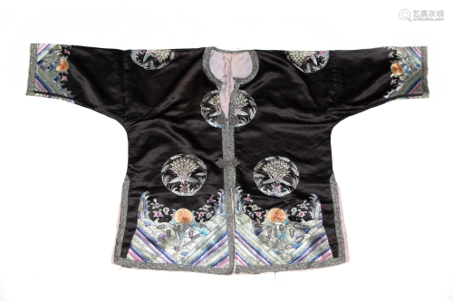 Chinese Black-Ground Lady's Robe, Qing