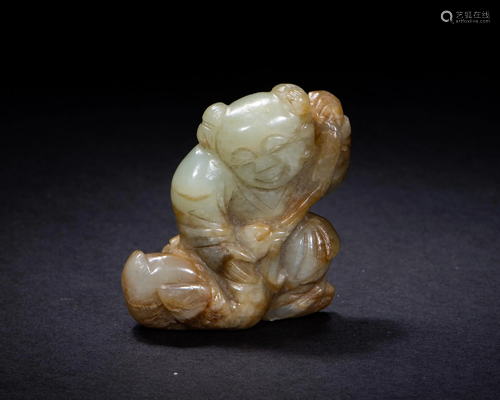 Chinese Jade Carving of Boy and Goose, Ming