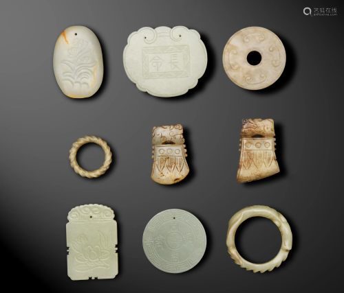 9 Chinese Jade Carvings, Ming and Qing
