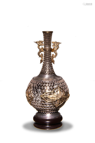 Chinese Gilt Silver Hollow Vase, Republic