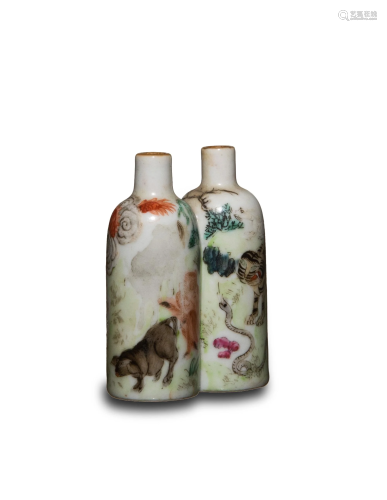 Chinese Famille Rose Twin Snuff Bottle, 19th Century