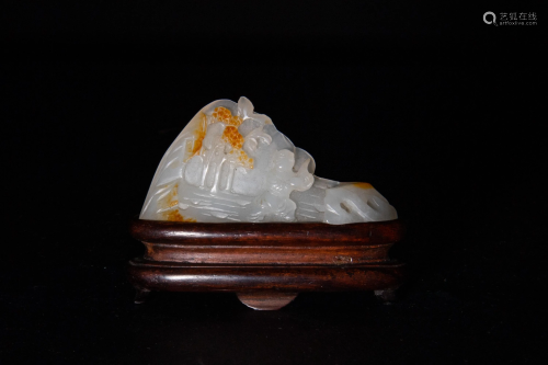 Chinese White Jade with Brown Skin Carving, 18th