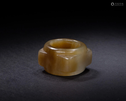 Chinese Cong-Shaped Jade Archer's Ring, Ming