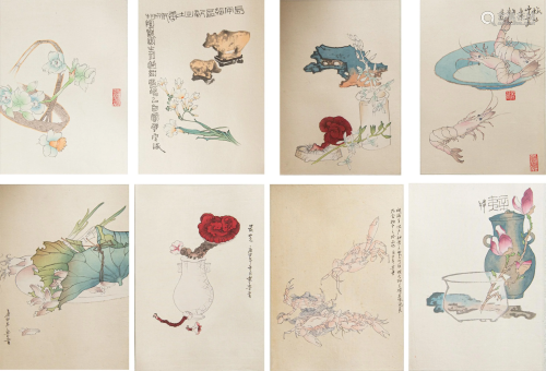 8 Chinese Album Leaf Paintings by Lu Jin