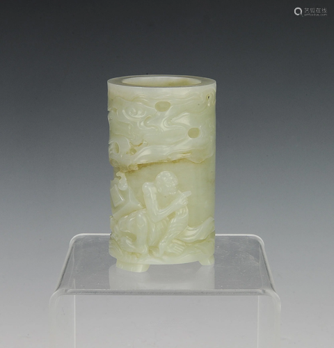 Chinese Jade Luohan Brush Holder, 18â€“19th Cent…