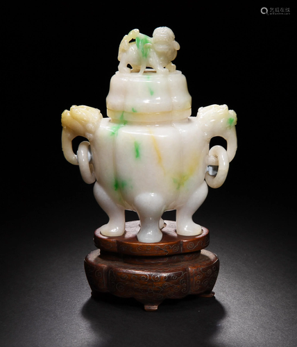 Chinese Jadeite Covered Censer, 19th Century