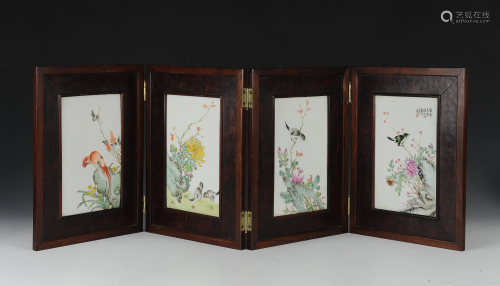 4-Panel Chinese Porcelain Table Screen, Republic
