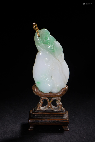Chinese Jadeite Plaque with Lingzhi & Bat, 19th Cent…